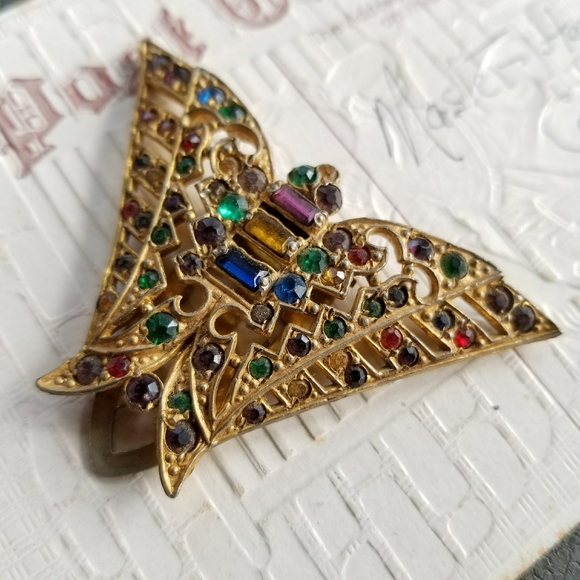 Relisted - Vintage Art Deco butterfly dress clip rhinestone - Picture 6 of 13